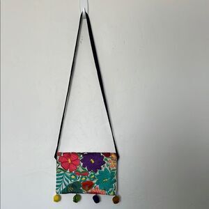 Embroidered Crossbody Clutch Bag Floral Multicolor with Tassels